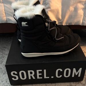 Sorel Black Boots with White Fur Trim